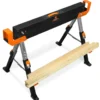 WEN WA1302 1300-Pound Capacity Height Adjustable Folding Steel Saw Horse with 2x4 Support Arms, Two Pack