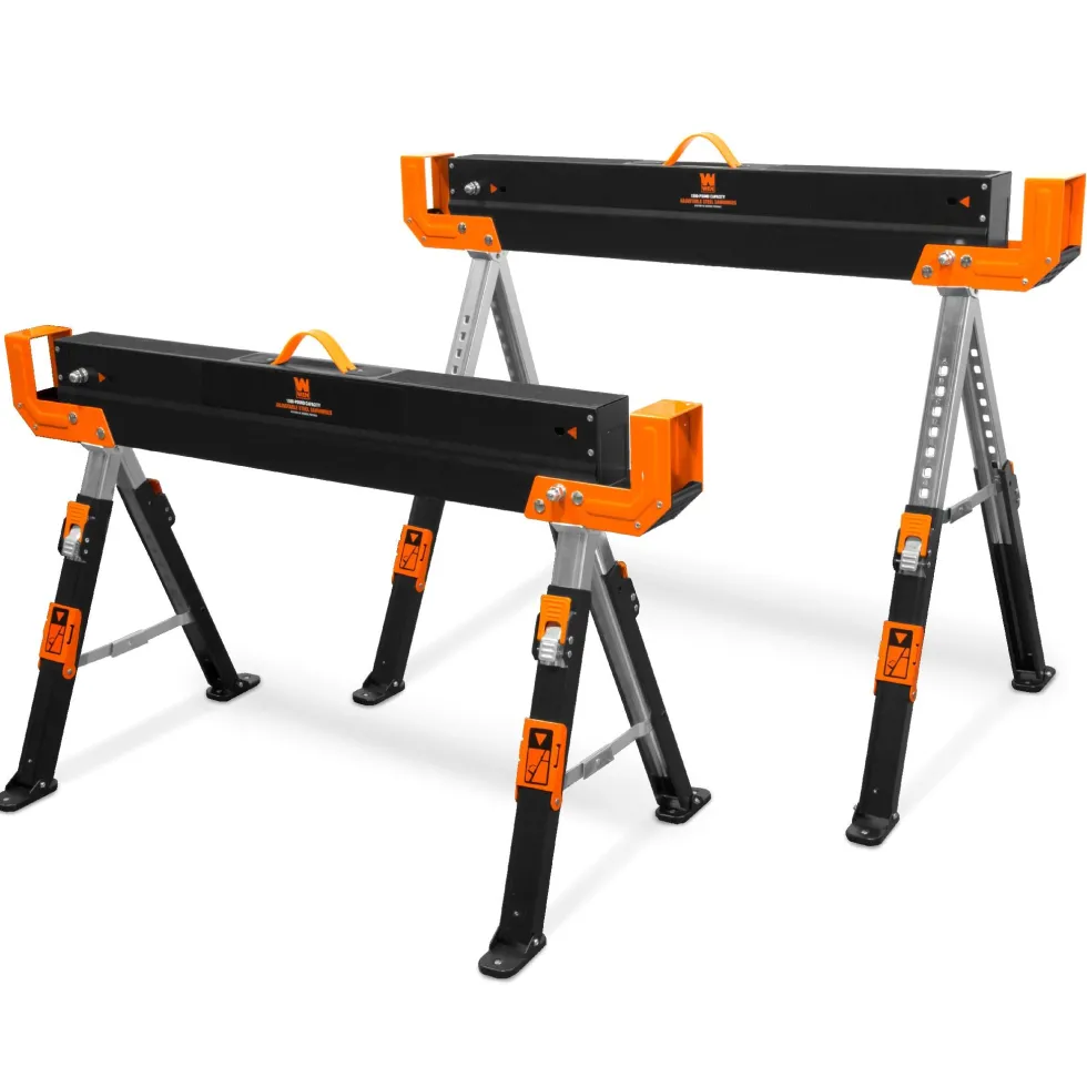 WEN WA1302 1300-Pound Capacity Height Adjustable Folding Steel Saw Horse with 2x4 Support Arms, Two Pack