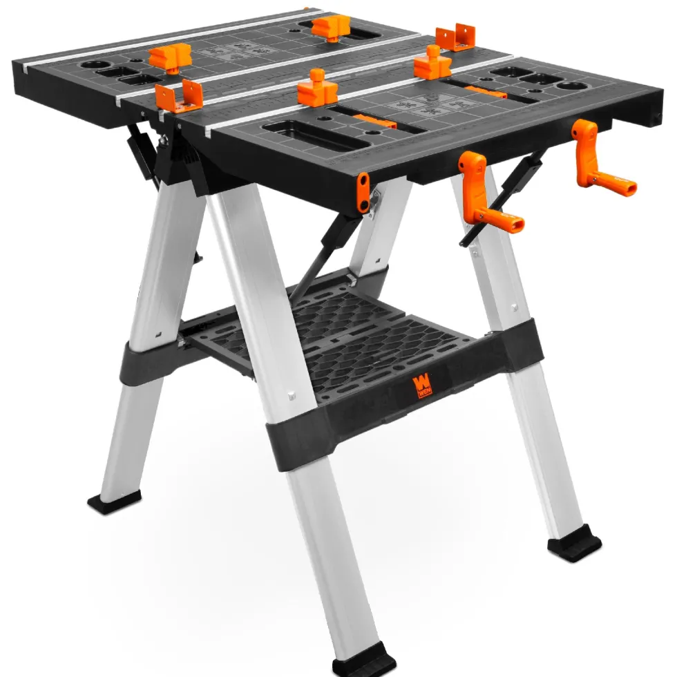 WEN WB3225 2-in-1 Folding Work Table and Sawhorse, 440-Pound Capacity with Onboard Clamps and Clamp Dogs