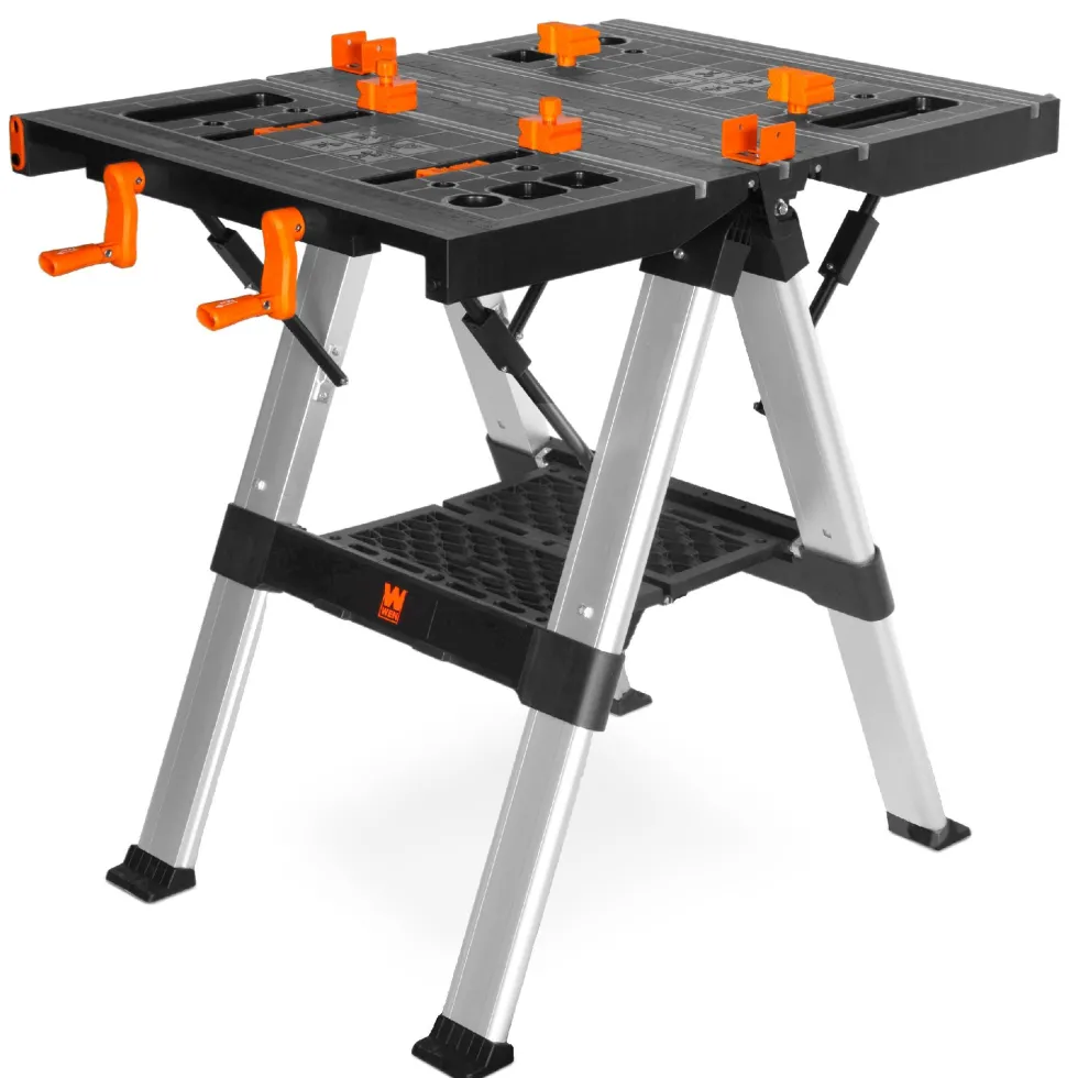 WEN WB3225 2-in-1 Folding Work Table and Sawhorse, 440-Pound Capacity with Onboard Clamps and Clamp Dogs