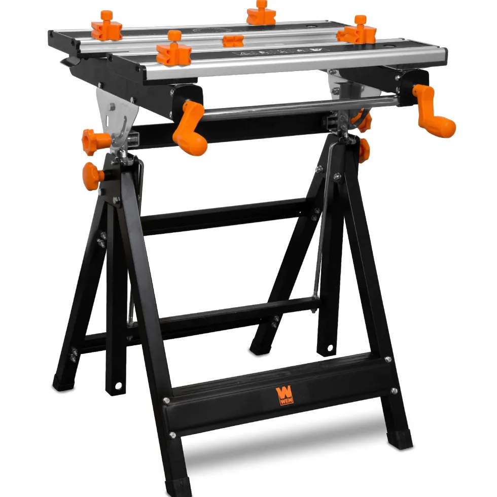 WEN WB2322T 24-Inch Height Adjustable Tilting Steel Portable Work Bench and Vise with 8 Sliding Clamps