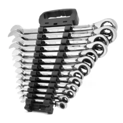 WEN WR132A 13-Piece Professional-Grade Reversible Ratcheting SAE Combination Wrench Set with Storage Rack
