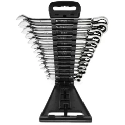 WEN WR132A 13-Piece Professional-Grade Reversible Ratcheting SAE Combination Wrench Set with Storage Rack
