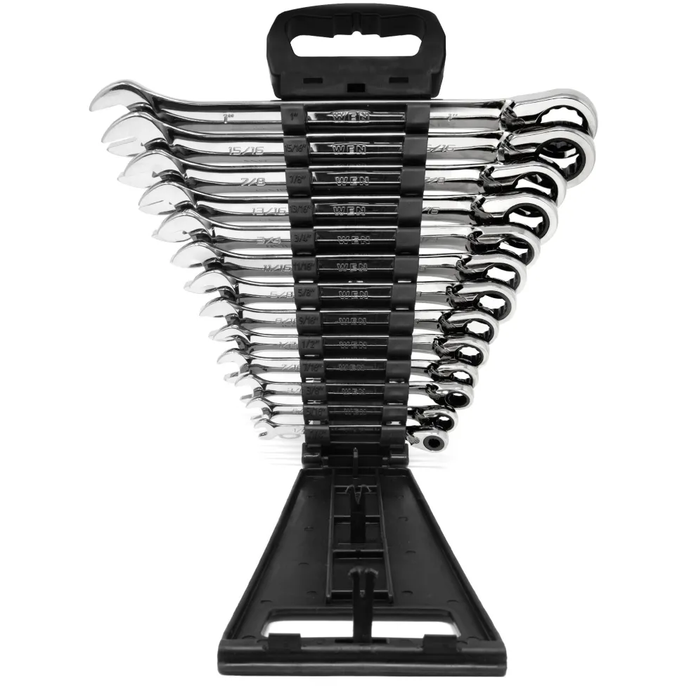WEN WR132A 13-Piece Professional-Grade Reversible Ratcheting SAE Combination Wrench Set with Storage Rack
