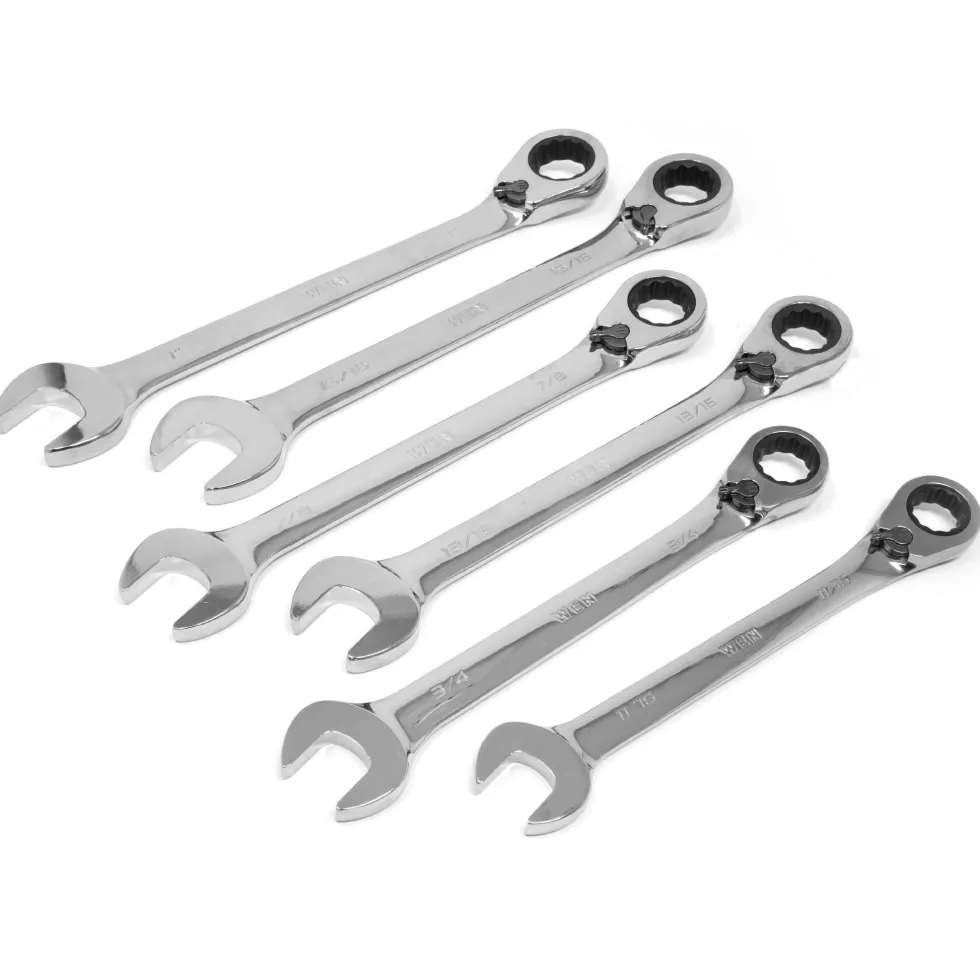 WEN WR132A 13-Piece Professional-Grade Reversible Ratcheting SAE Combination Wrench Set with Storage Rack