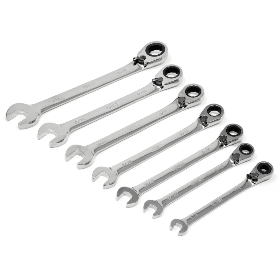 WEN WR132A 13-Piece Professional-Grade Reversible Ratcheting SAE Combination Wrench Set with Storage Rack