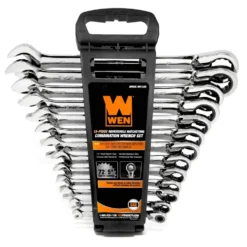 WEN WR132A 13-Piece Professional-Grade Reversible Ratcheting SAE Combination Wrench Set with Storage Rack