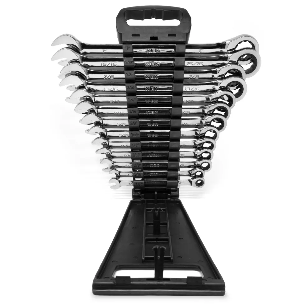 WEN WR131A 13-Piece Professional-Grade Ratcheting SAE Combination Wrench Set with Storage Rack