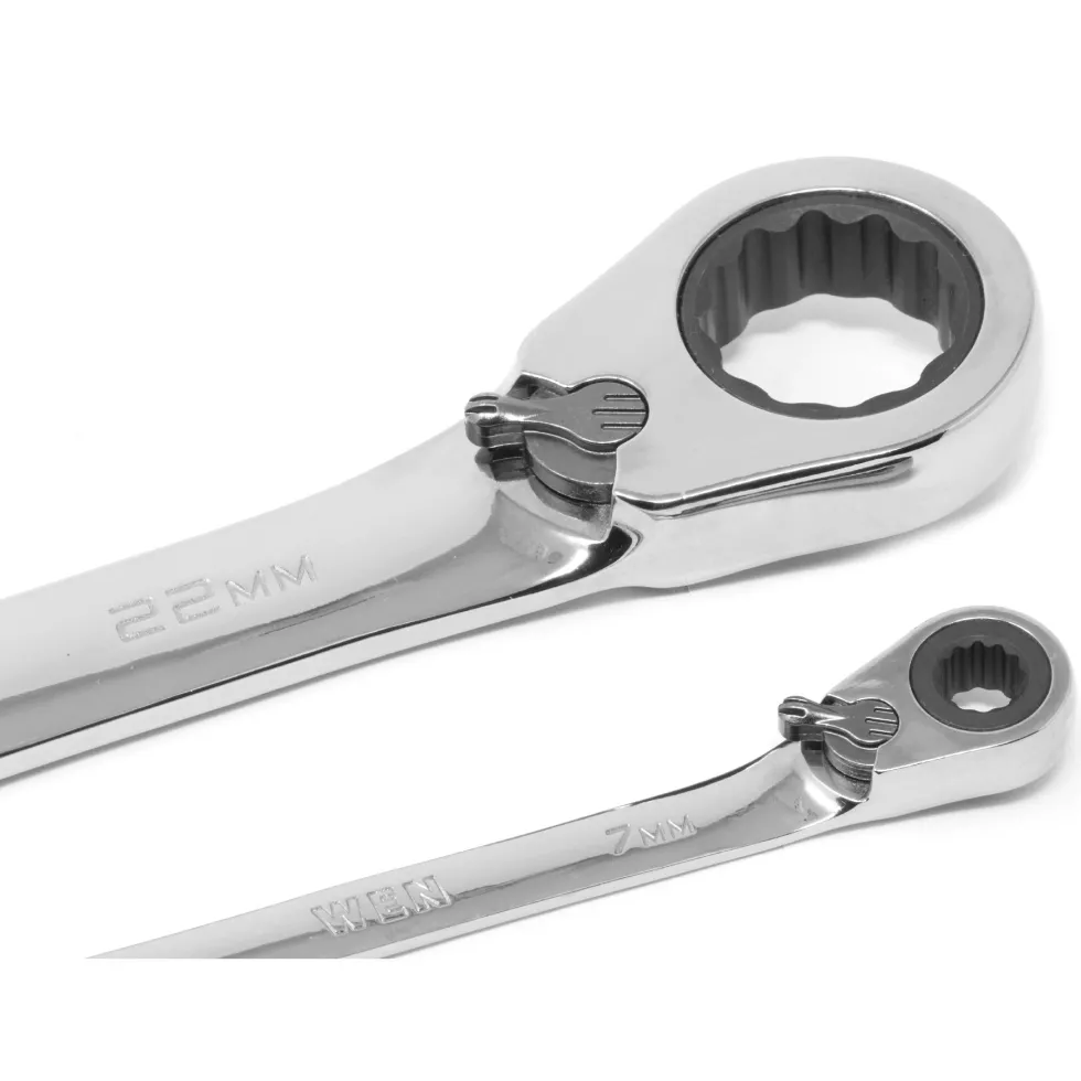 WEN WR162M 16-Piece Professional-Grade Reversible Ratcheting Metric Combination Wrench Set with Storage Pouch