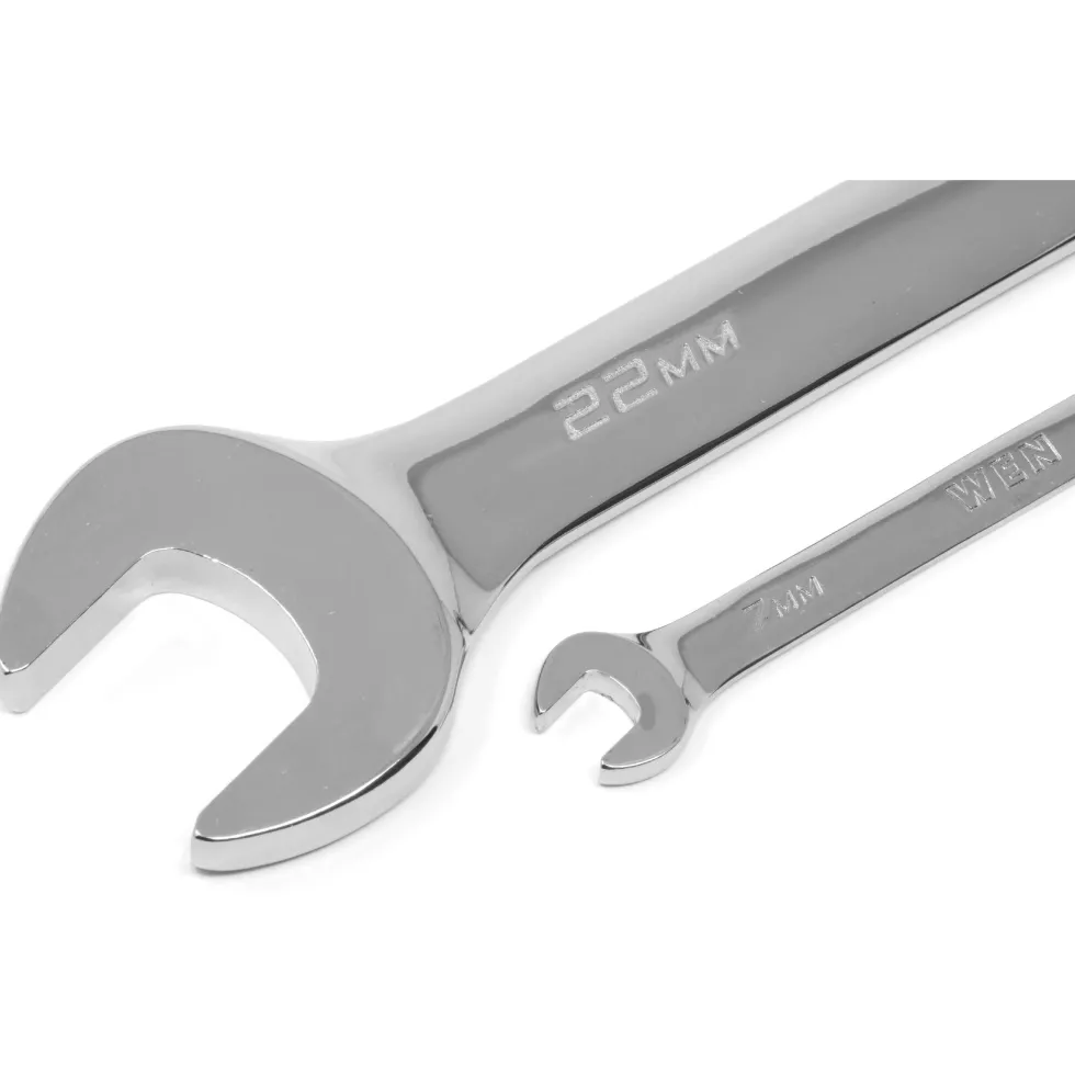 WEN WR162M 16-Piece Professional-Grade Reversible Ratcheting Metric Combination Wrench Set with Storage Pouch