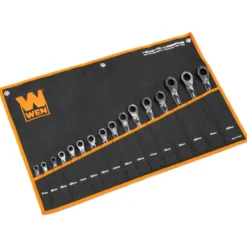 WEN WR162 16-Piece Professional-Grade Reversible Ratcheting Metric Combination Wrench Set with Storage Pouch